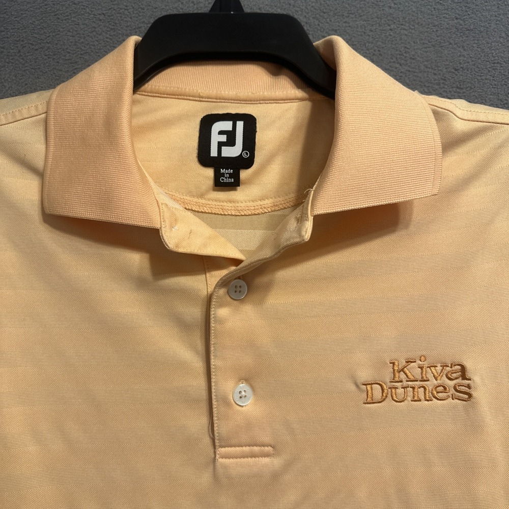 FootJoy Kiva Dunes Polo Shirt Mens Size L Peach Striped Golf Performance Stretch